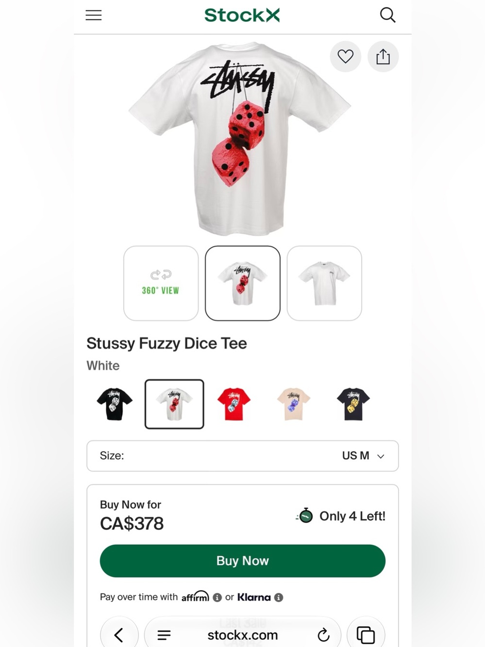 Stussy White Tee with Red Fuzzy Dice Graphic